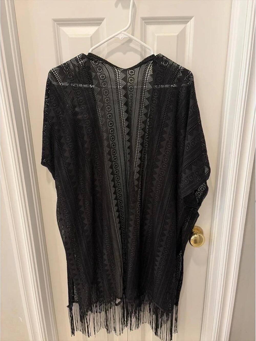 Black Patterned Festival Shawl/Swim Cover Up - Picture 2 of 4